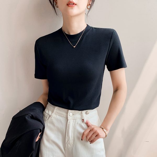 Slim elasticity pure T-shirt summer bottoming tops